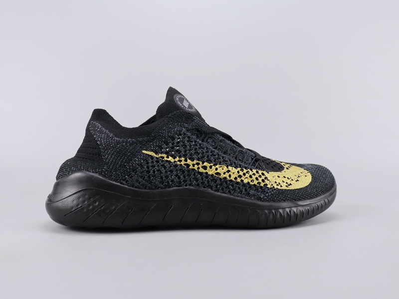 2020 Women Nike Free Rn Flyknit 2018 Black Gold Shoes